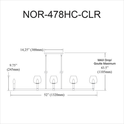 Nora 8 Light 51.25 inch Matte Black with Clear Horizontal Chandelier Ceiling Light