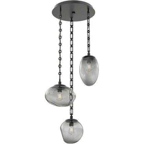 Cosmos 3 Light 22.2 inch Matte Black Multi-Pendant Ceiling Light in Smoke, Rectangular Chain