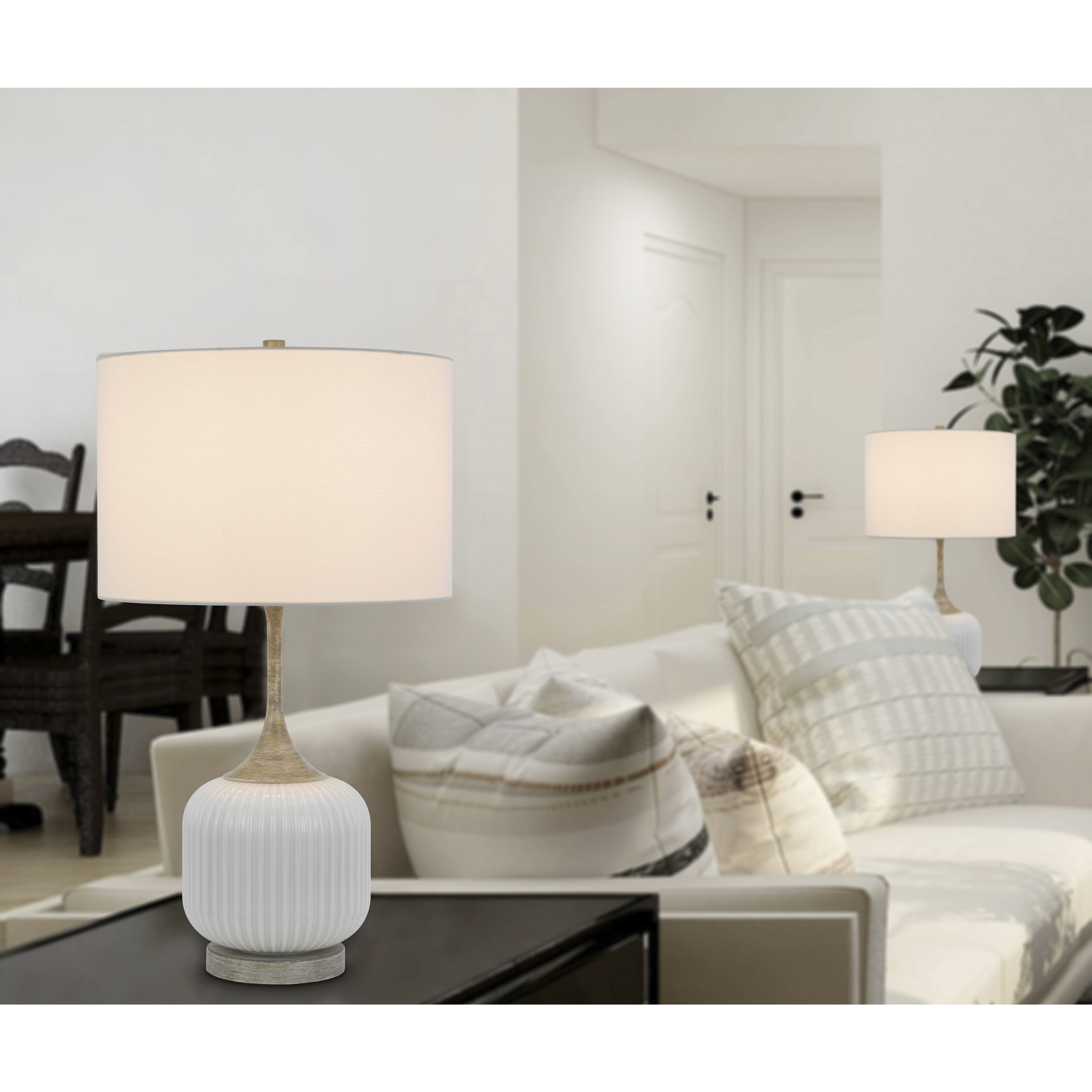 Palmyra 27 inch 150.00 watt Antique Silver Table Lamp Set Portable Light