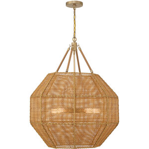 Selby 5 Light 25 inch Burnished Brass with Rattan Pendant Ceiling Light