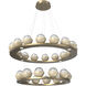 Cabochon LED Gilded Brass with Travertine Stone Chandelier Ceiling Light in 3000K LED, Clear, Two-Tier