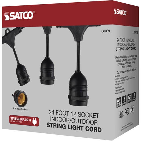 Lumos 12 Light LED 24 foot Black String Lights