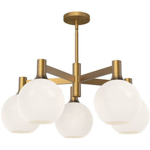 Alora Mood Castilla 5 Light 29.5 inch Aged Gold Chandelier Ceiling Light in Opal Glass
