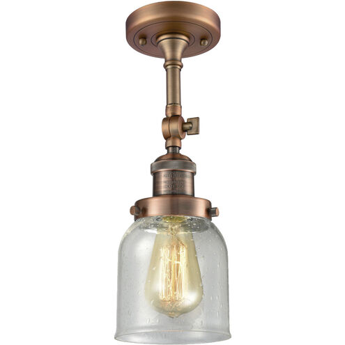Franklin Restoration Small Bell LED 5 inch Antique Copper Semi-Flush Mount Ceiling Light in Seedy Glass, Franklin Restoration