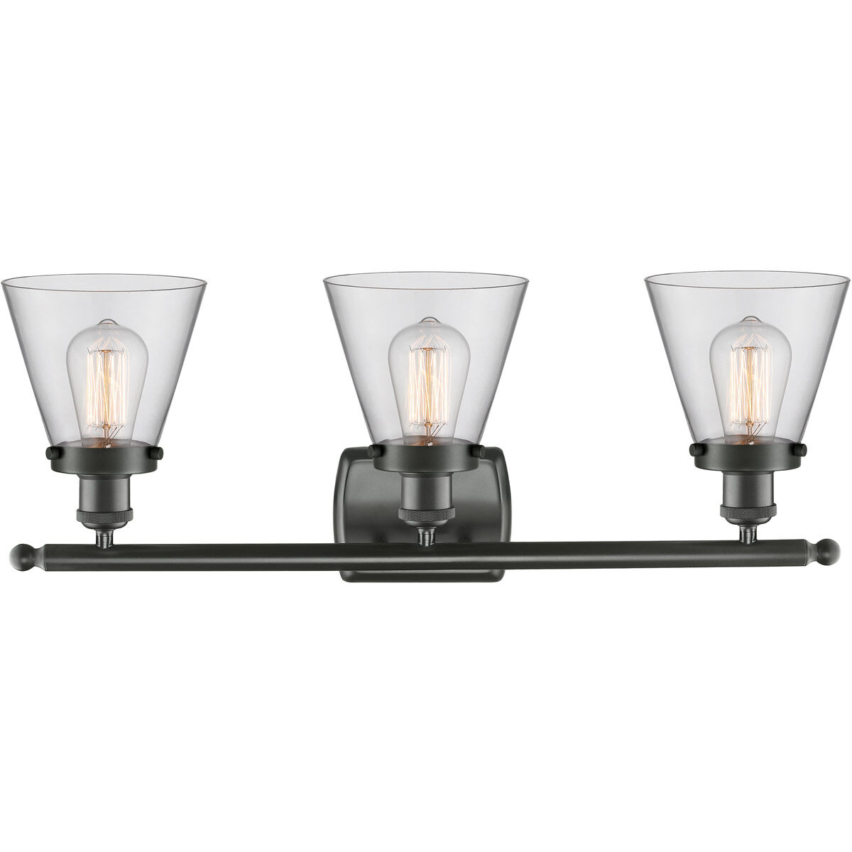 Ballston Small Cone 3 Light 26 inch Oil Rubbed Bronze Bath Vanity Light Wall Light in Clear Glass, Ballston