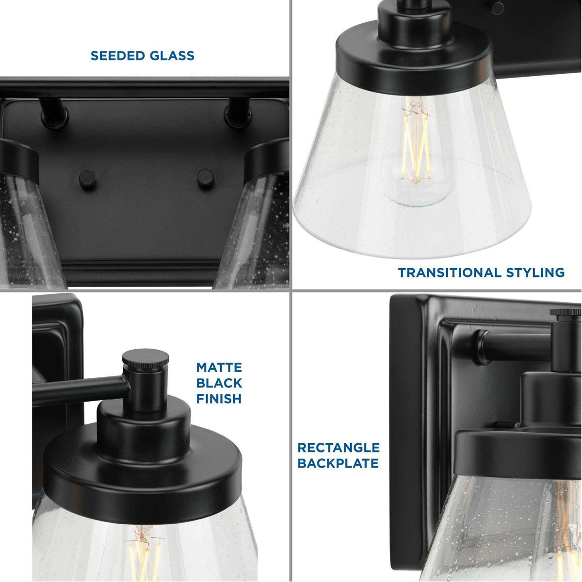 Hinton 2 Light 16 inch Matte Black Bath Vanity Wall Light