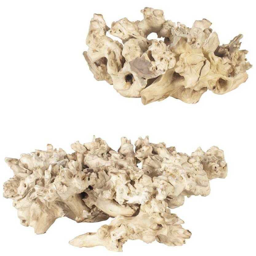 Elemental Root Bleached Residi Wood Outdoor Sculptures, Set of 2