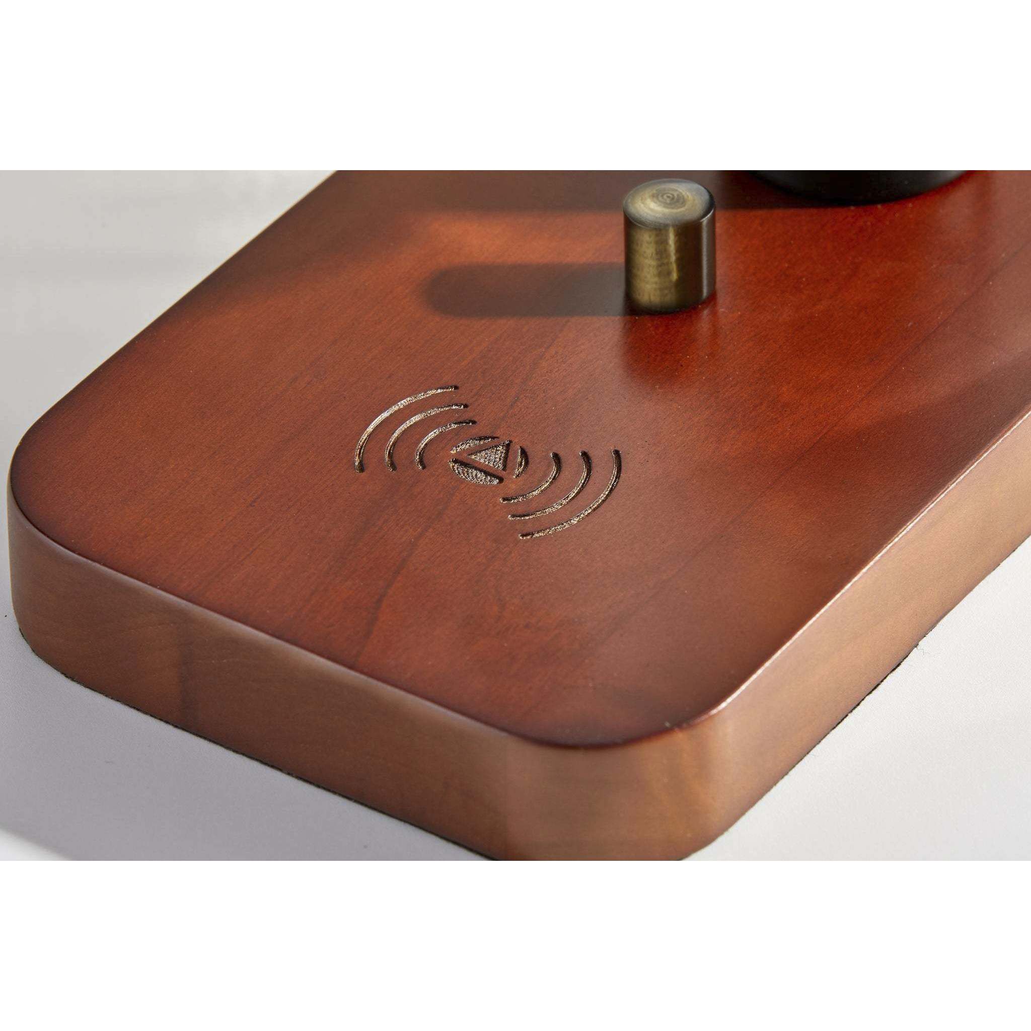 Isaac 12 inch 60.00 watt Walnut Rubberwood and Antique Brass Table Lantern Portable Light, with AdessoCharge Wireless Charging Pad and USB Port