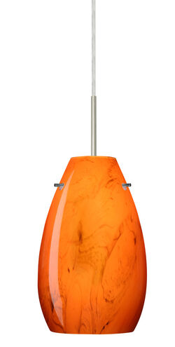 Pera LED Satin Nickel Pendant Ceiling Light in Habanero Glass