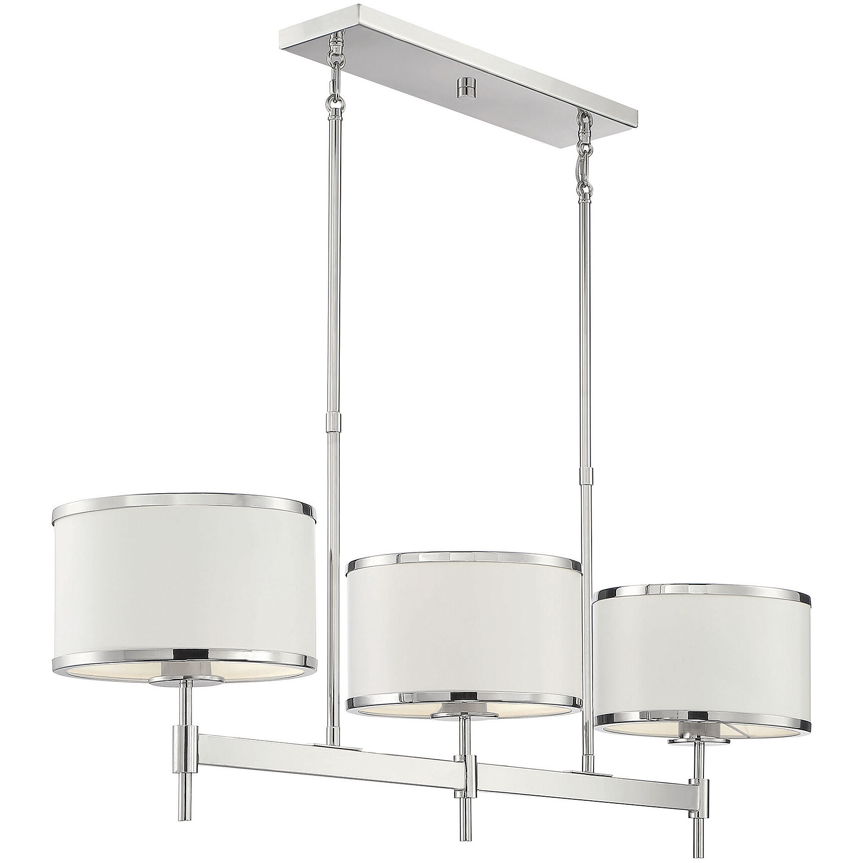 Delphi 3 Light 42 inch White with Polished Nickel Acccents Linear Chandelier Ceiling Light in White/Polished Nickel