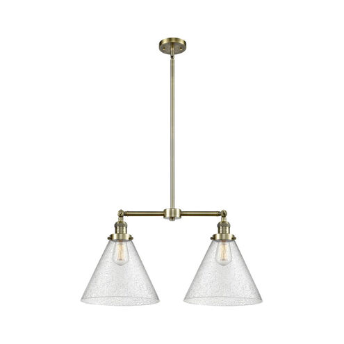 Franklin Restoration X-Large Cone LED 21 inch Antique Brass Chandelier Ceiling Light in Seedy Glass, Franklin Restoration