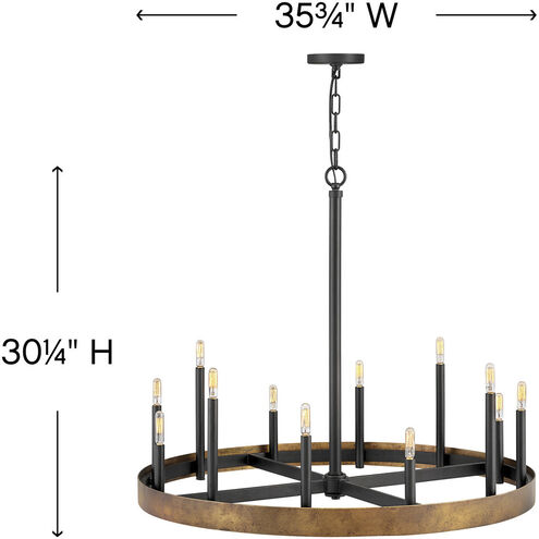 Wells LED 36 inch Weathered Brass with Black Indoor Linear Chandelier Ceiling Light