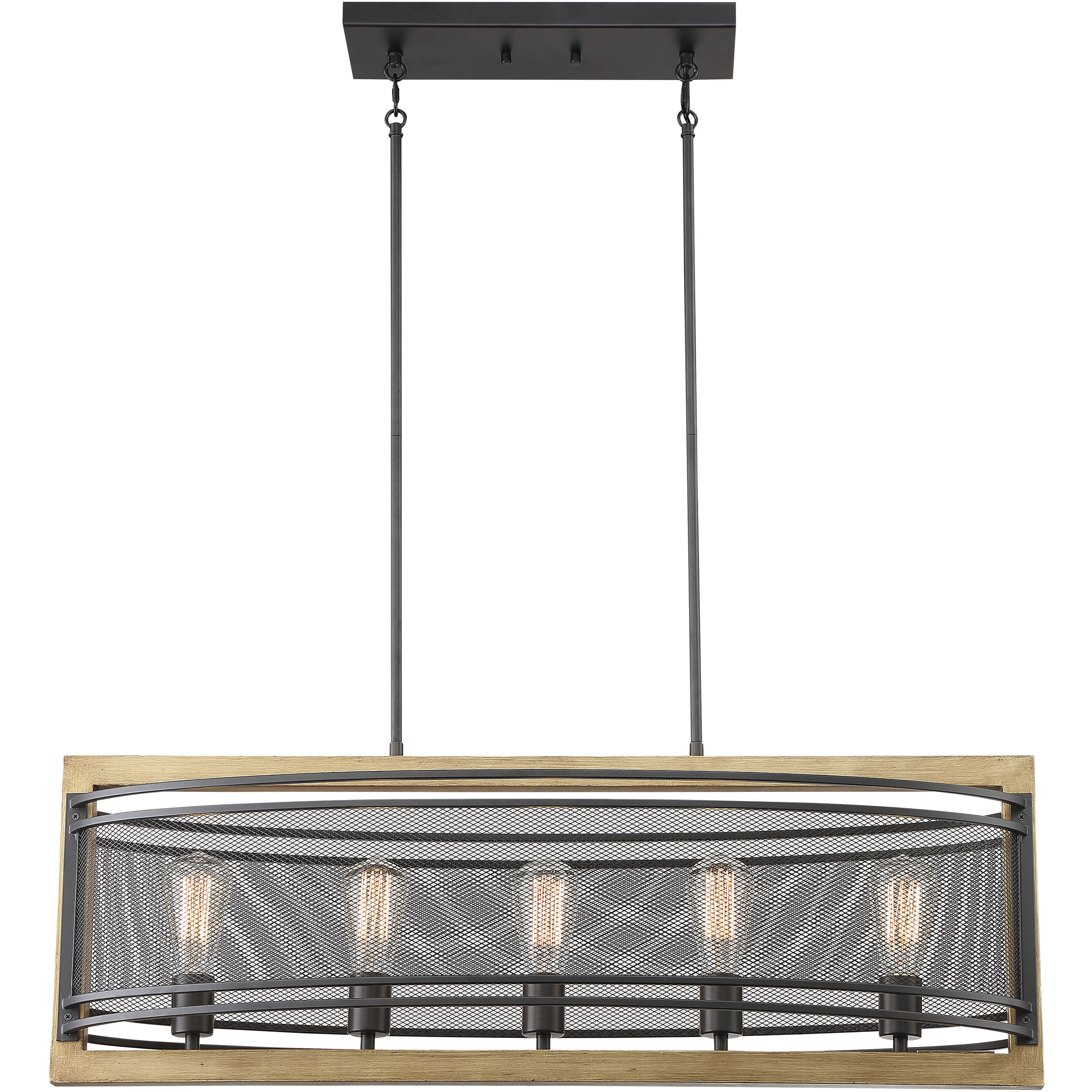 Atelier 5 Light 12 inch Black and Honey Wood Pendant Ceiling Light