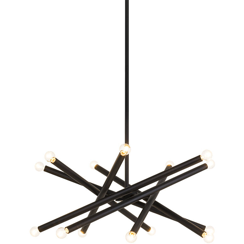 Matchstix 14 Light 34.75 inch Black Pendant Ceiling Light in Black and Clear