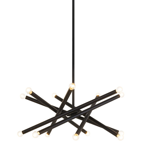 Matchstix 14 Light 39 inch Black Pendant Ceiling Light in Black and Clear
