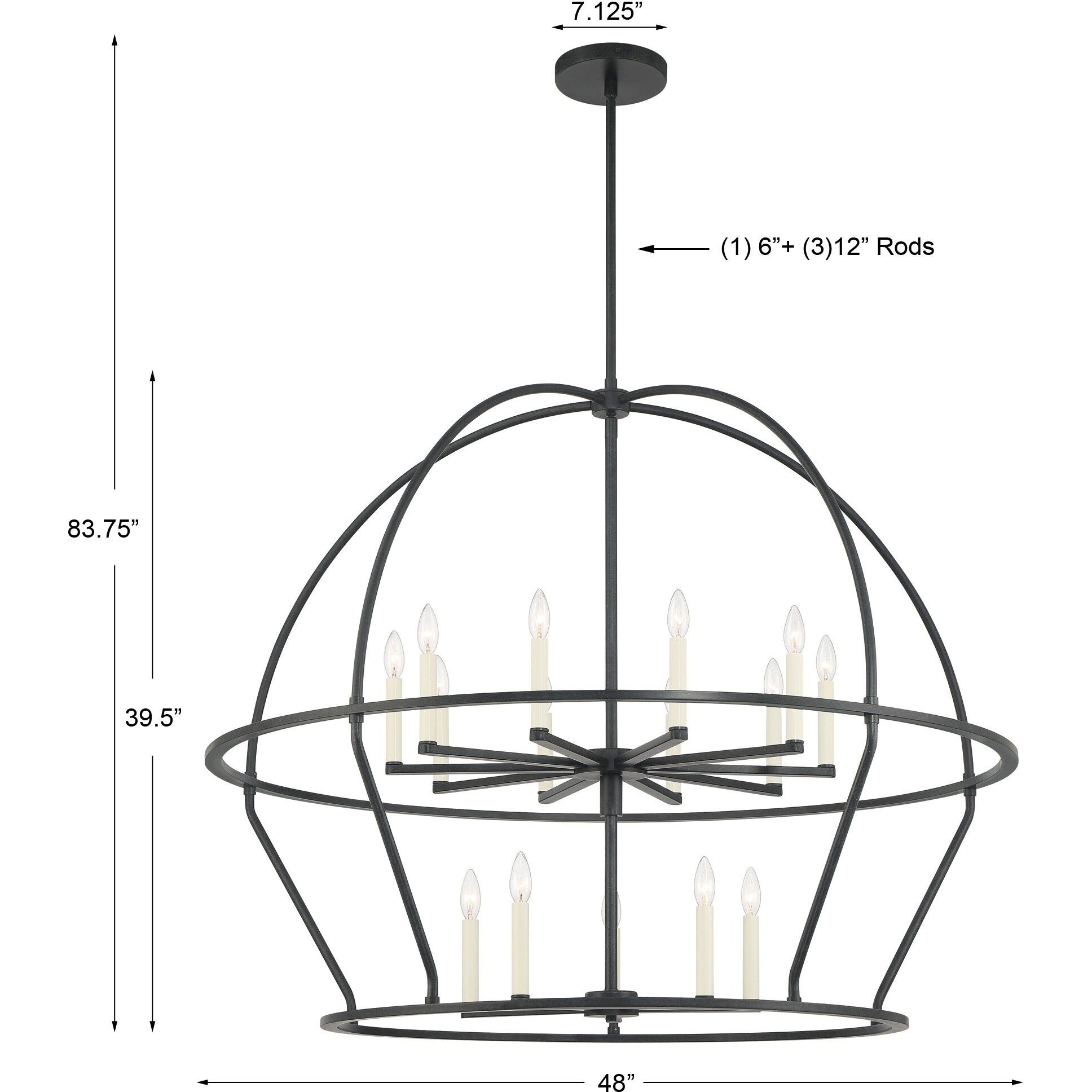 Abbott 15 Light 48 inch Black Chandelier Ceiling Light