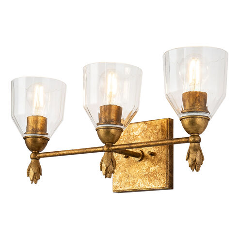 Fun Finial 3 Light 22 inch Gold Leaf with Antique Vanity Light Wall Light