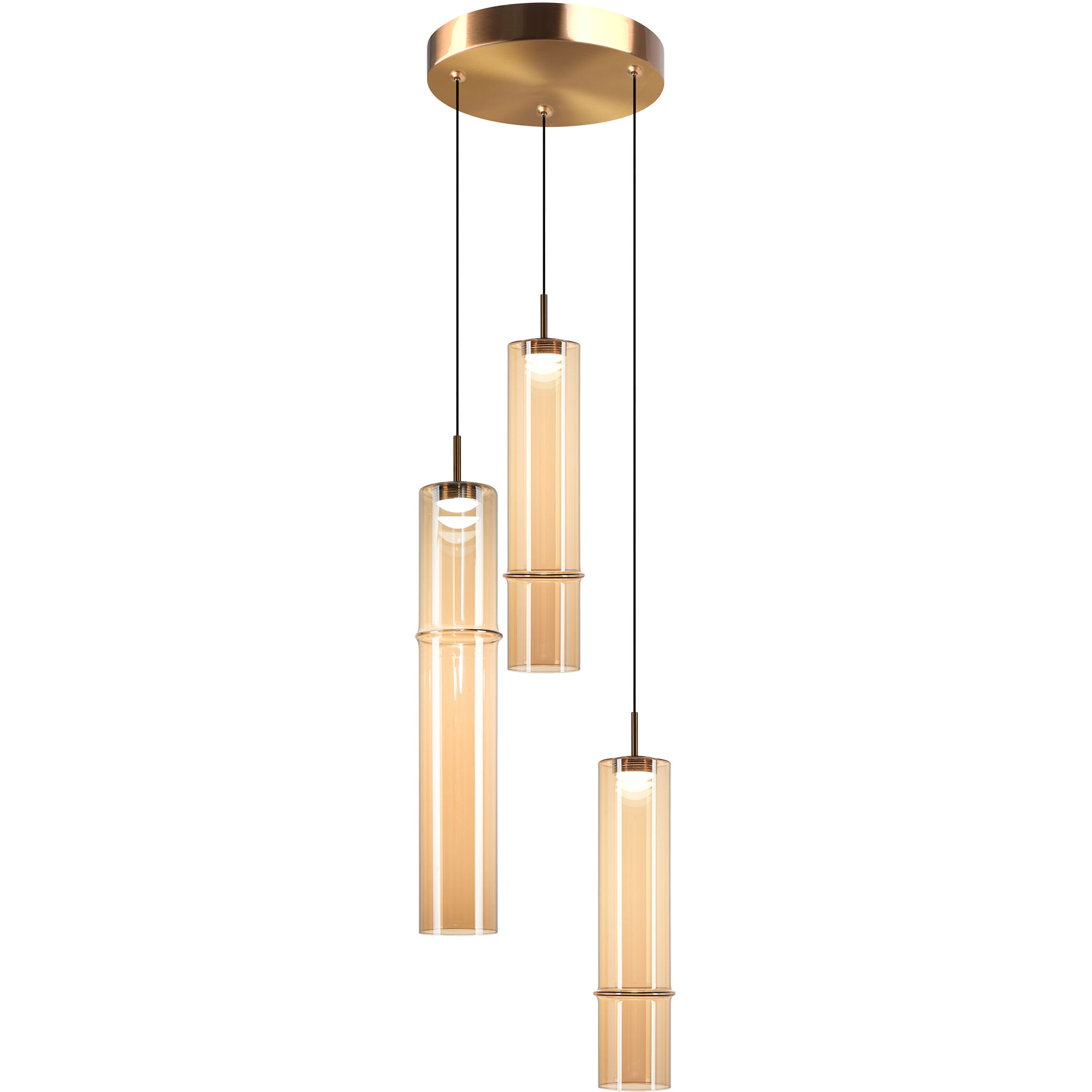 Bambu 3 Light 11.38 inch Aged Gold Brass and Amber Glass Pendant Ceiling Light