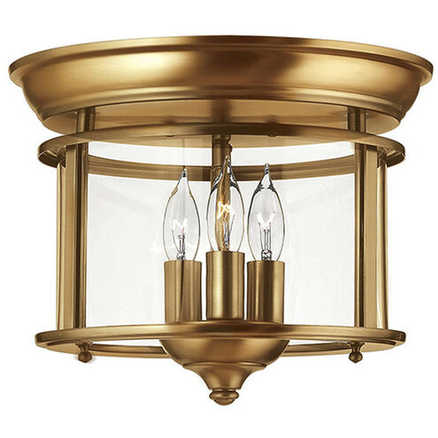 Gentry 3 Light 11.5 inch Heirloom Brass Indoor Flush Mount Ceiling Light