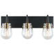 Bromyard 3 Light 25.8 inch Matte Black and Aged Brass Bath Vanity Wall Light, Luz Studio