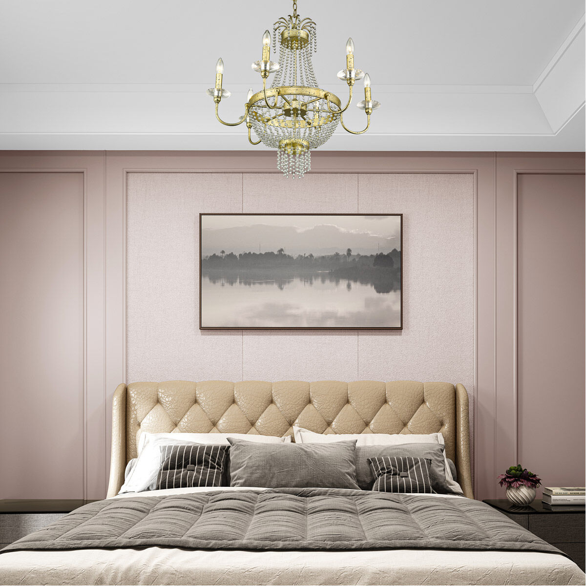 Valentina 6 Light 28 inch Hand Applied Winter Gold Chandelier Ceiling Light