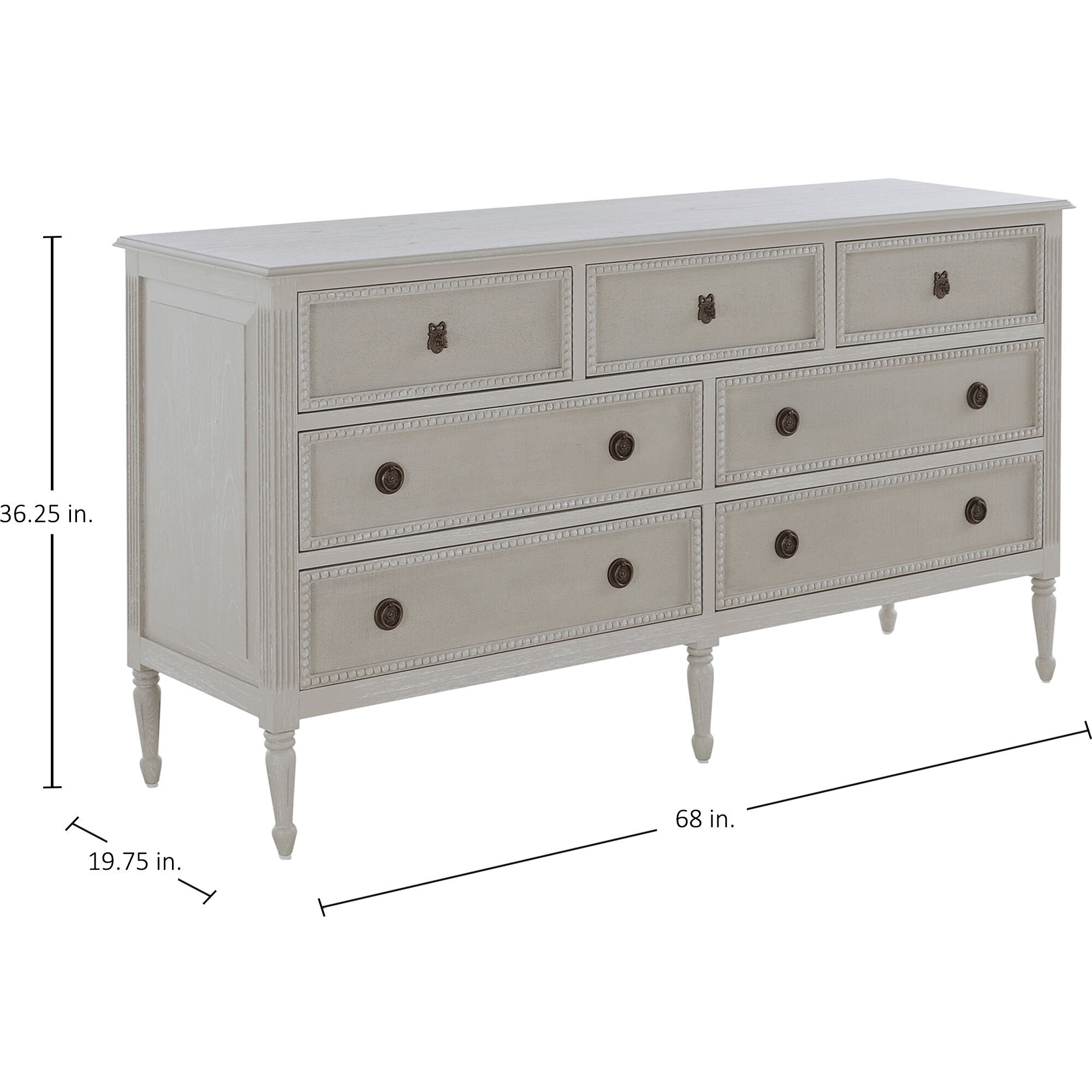 Caroline Cerused White and Painted Burlap Dresser