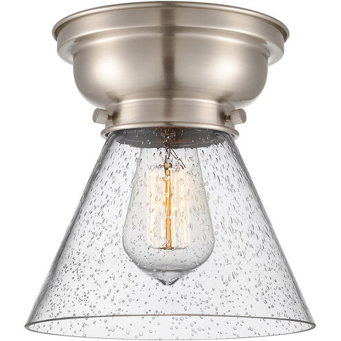 Aditi Large Cone 1 Light 8 inch Brushed Satin Nickel Flush Mount Ceiling Light in Seedy Glass, Aditi