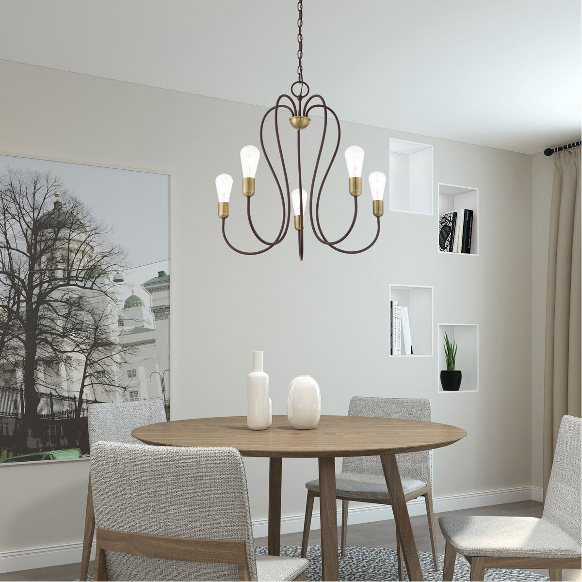 Lucerne 5 Light 24 inch Bronze with Antique Brass Accents Chandelier Ceiling Light