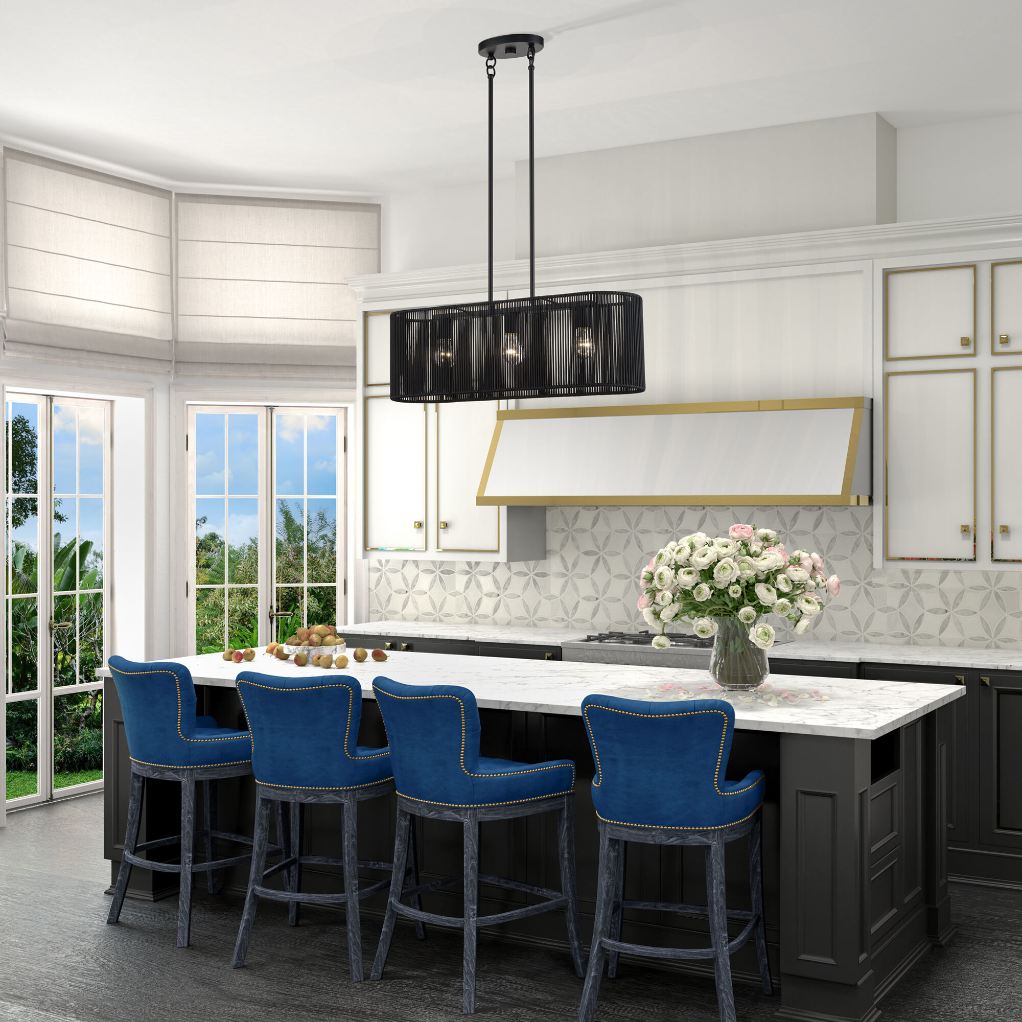 Acordia 3 Light 30 inch Black Linear Chandelier Ceiling Light, Medium