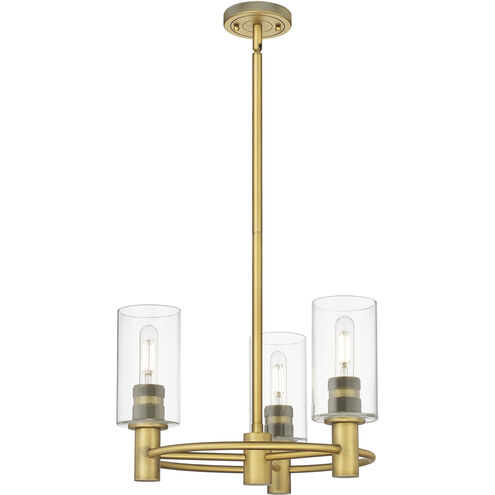 Downtown Urban Crown Point 3 Light 18 inch Brushed Brass Statement Pendant Ceiling Light in Clear