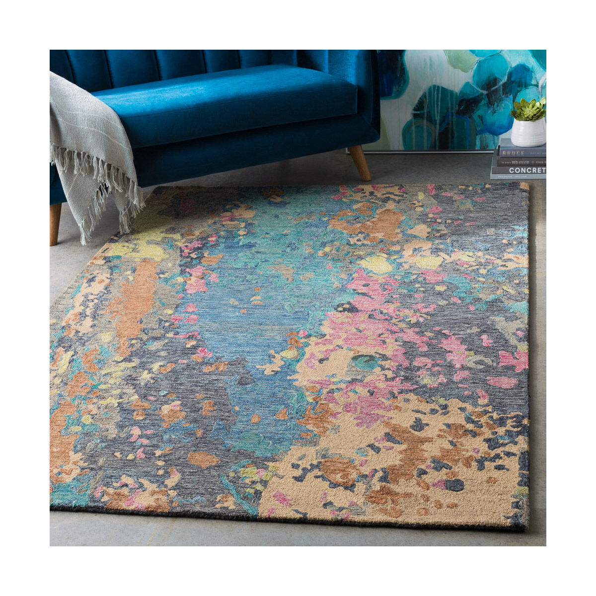 Fairview 90 X 60 inch Medium Gray/Denim/Charcoal/Camel/Khaki/Bright Pink Rugs, Rectangle