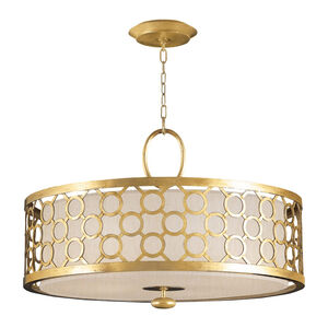 Allegretto 3 Light 33 inch Gold Leaf Pendant Ceiling Light in Champagne Fabric