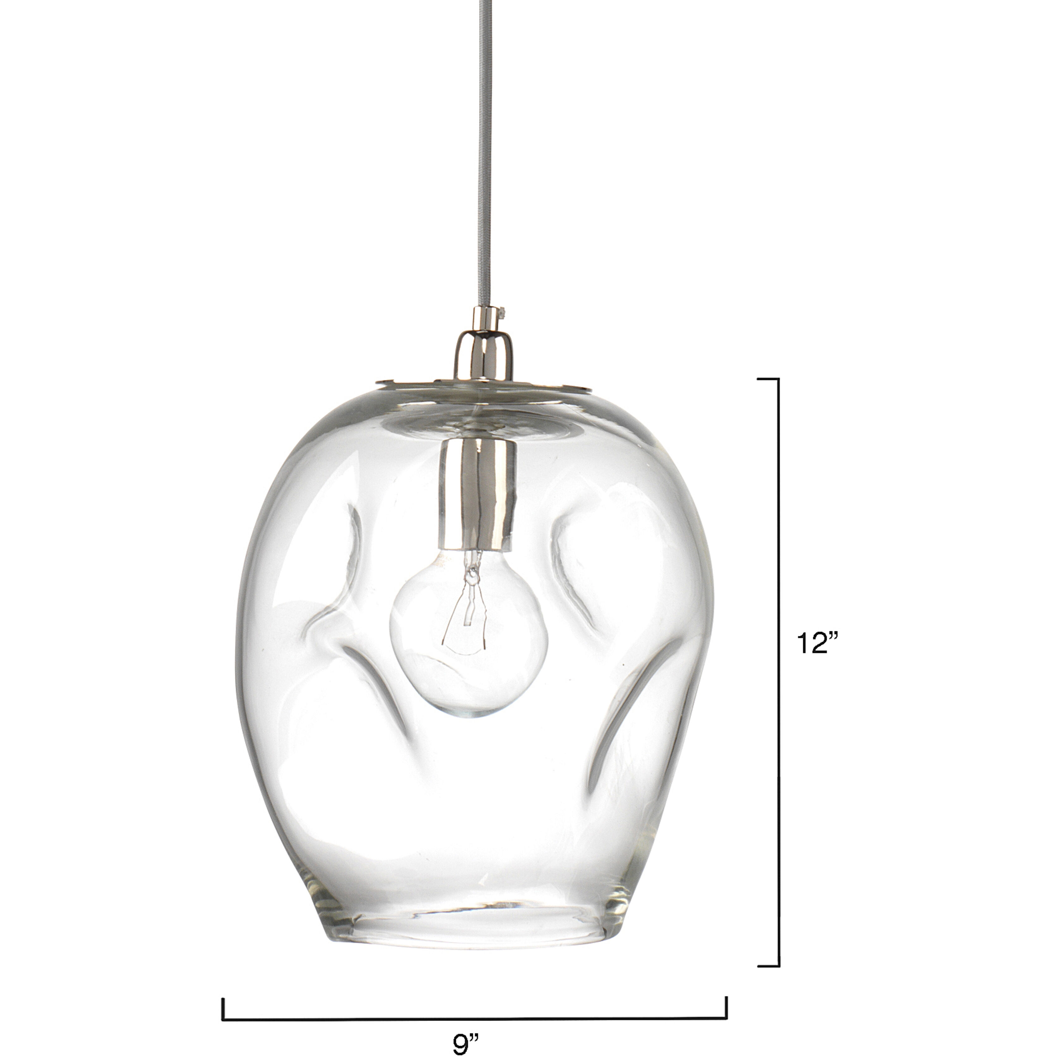 Dimpled Glass 1 Light 9 inch Clear Glass w/ Silver Hardware Pendant Ceiling Light