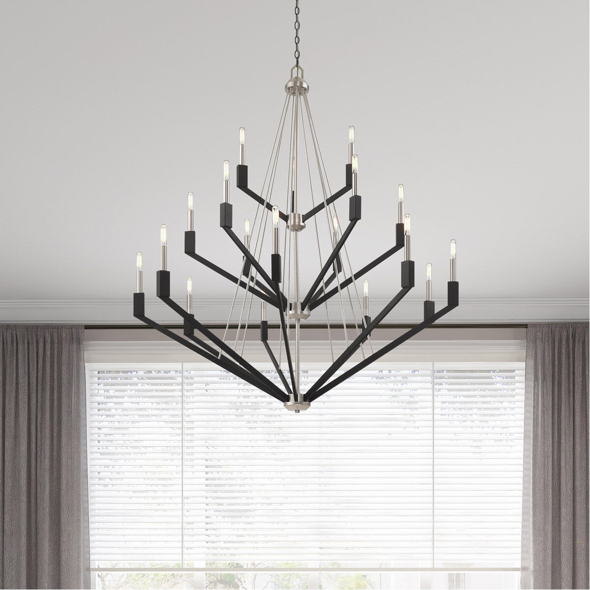 Beckett 18 Light 44 inch Brushed Nickel & Black Foyer Chandelier Ceiling Light