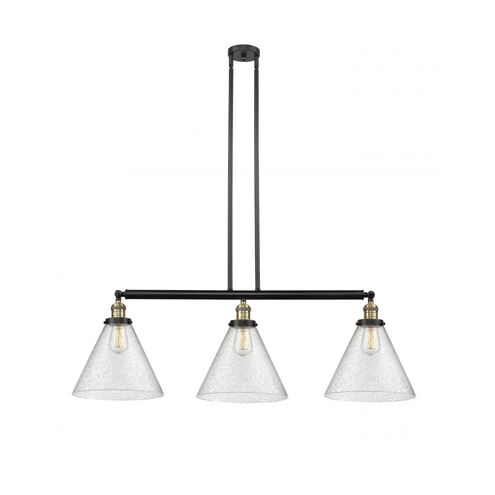 Franklin Restoration X-Large Cone 3 Light 44 inch Black Antique Brass Island Light Ceiling Light in Seedy Glass, Franklin Restoration