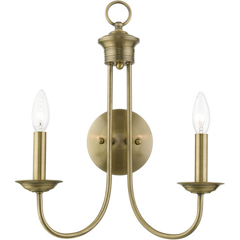 Estate 2 Light 14 inch Antique Brass Double Sconce Wall Light