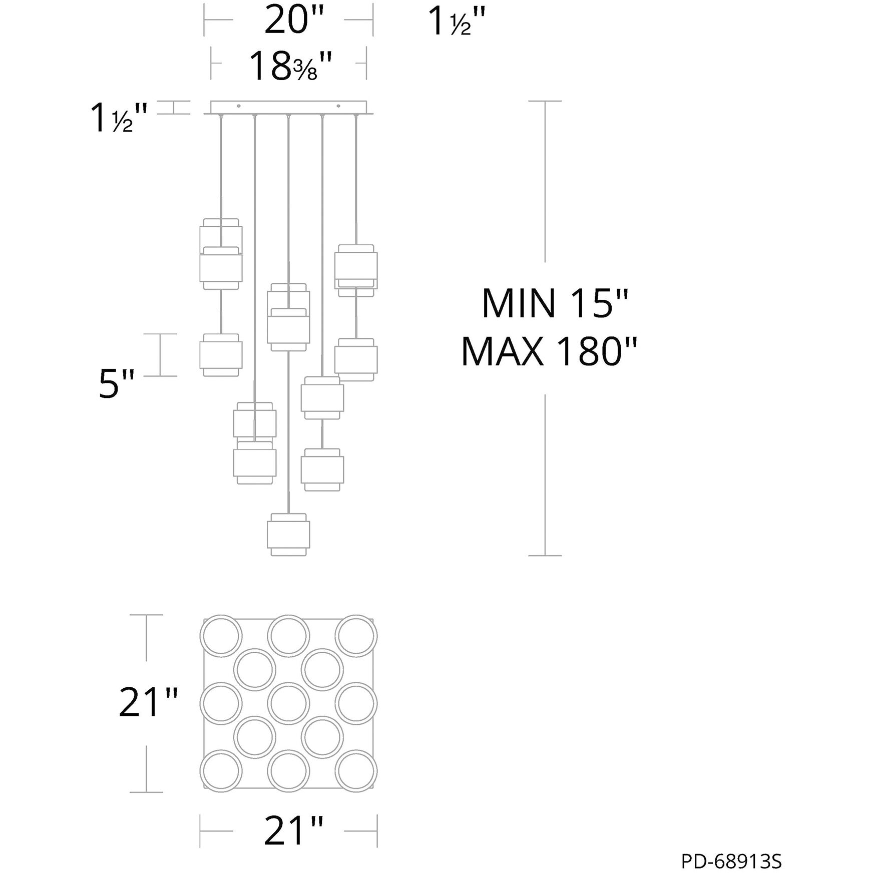 Banded LED 21 inch Black Chandelier Ceiling Light, dweLED