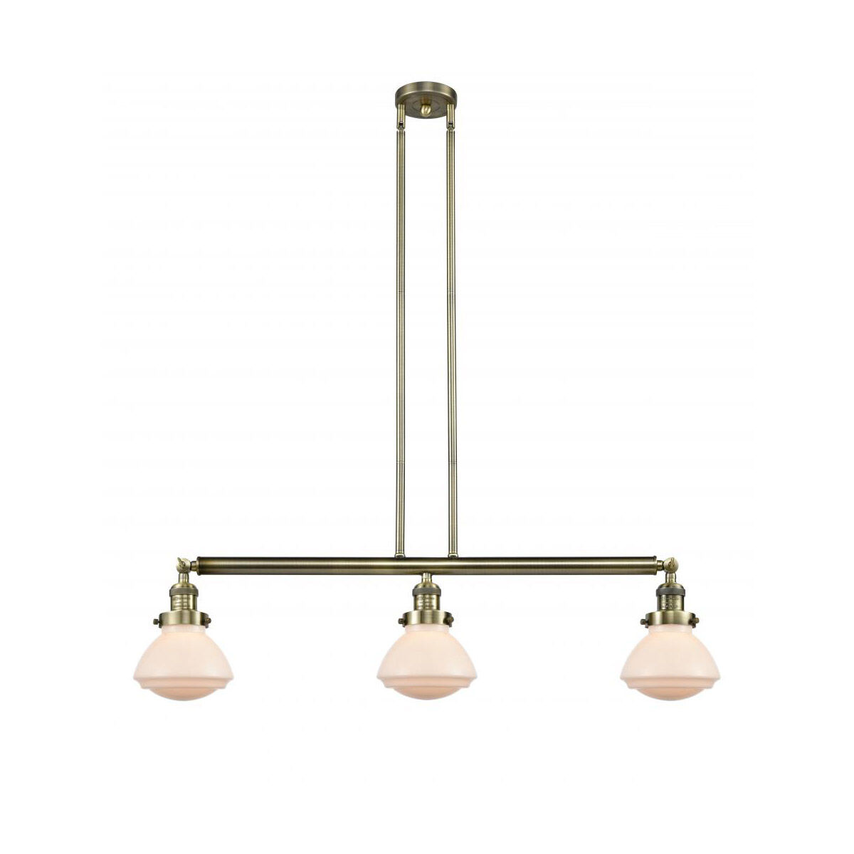 Franklin Restoration Olean 3 Light 39 inch Antique Brass Island Light Ceiling Light in Incandescent, Matte White Glass, Franklin Restoration