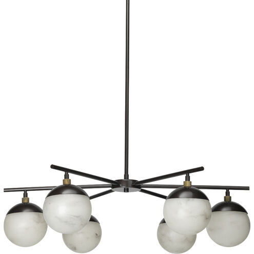 Metro 6 Light 40 inch Faux White Alabaster and Oil Rubbed Bronze Chandelier Ceiling Light, Antique Brass Accents