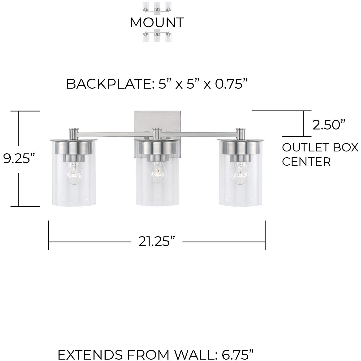 Mason 3 Light 21 inch Brushed Nickel Vanity Light Wall Light