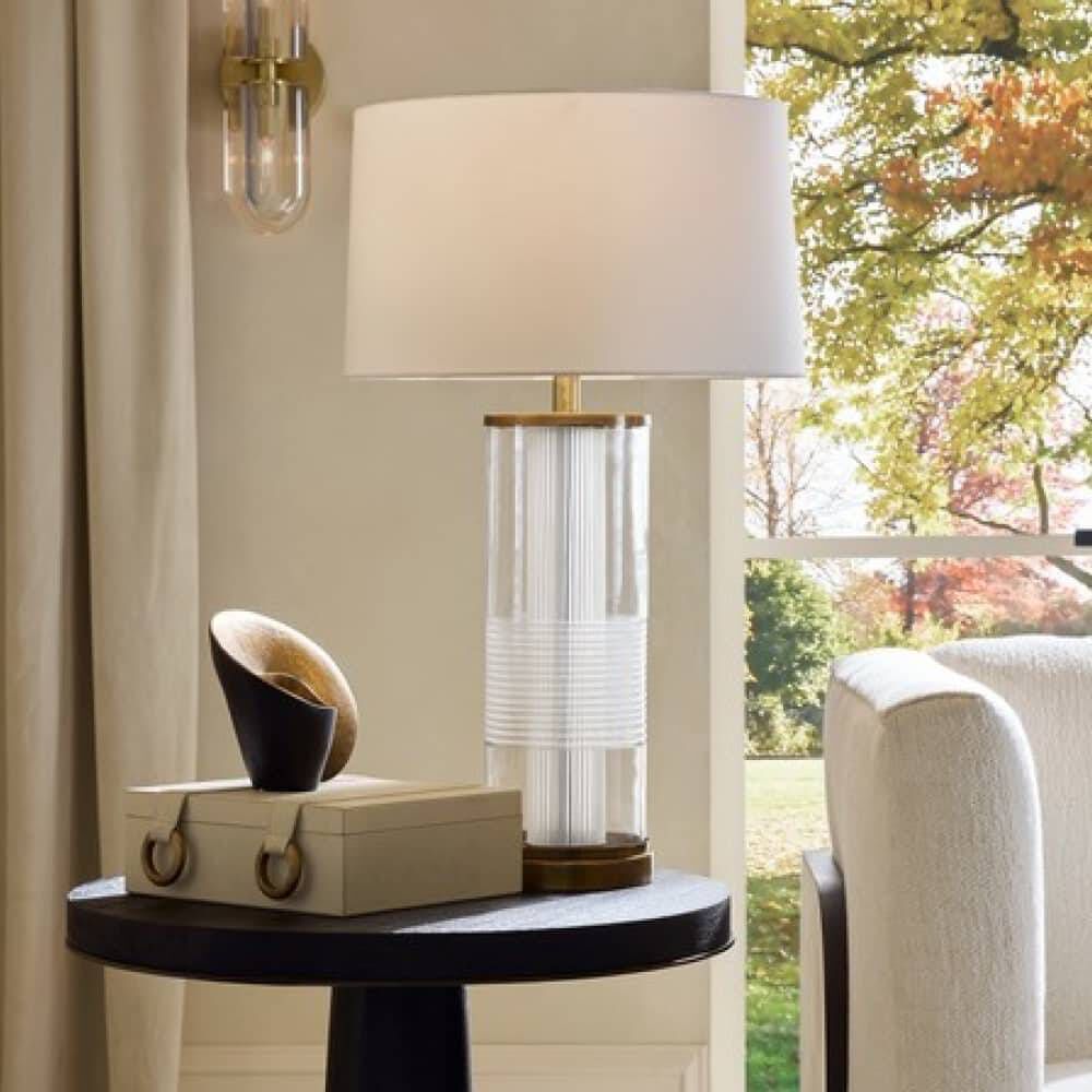 Gianna 30 inch 150.00 watt Clear Etched Glass and Vintage Brass Lamp Portable Light