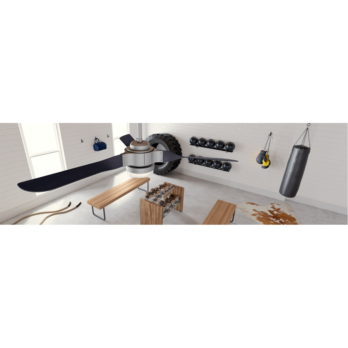 Hunter Fan 59381 Apache 54 inch Matte Silver with Black Ash