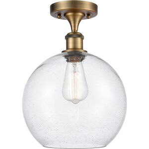 Ballston Large Athens LED 10 inch Brushed Brass Semi-Flush Mount Ceiling Light in Seedy Glass, Ballston