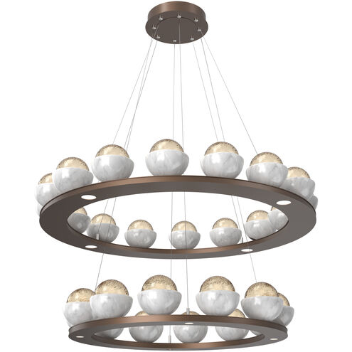 Cabochon LED Burnished Bronze with White Marble Chandelier Ceiling Light in Amber, 2700K LED, Two-Tier