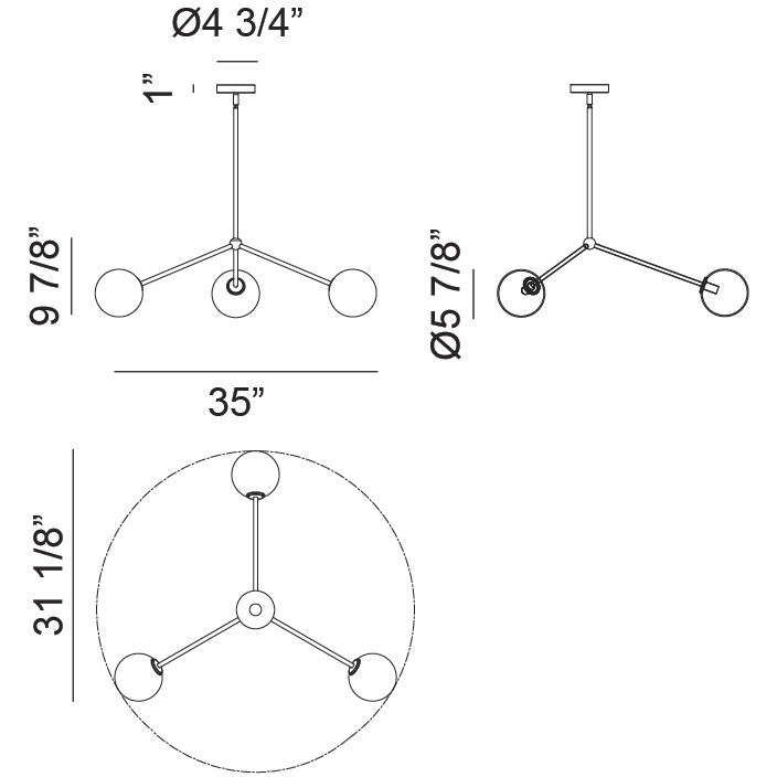 Novo 3 Light 31.13 inch Black Pendant Ceiling Light in Black and Opal Glass
