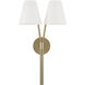 Cami 2 Light 12.5 inch Aged Brass and White Sconce Wall Light