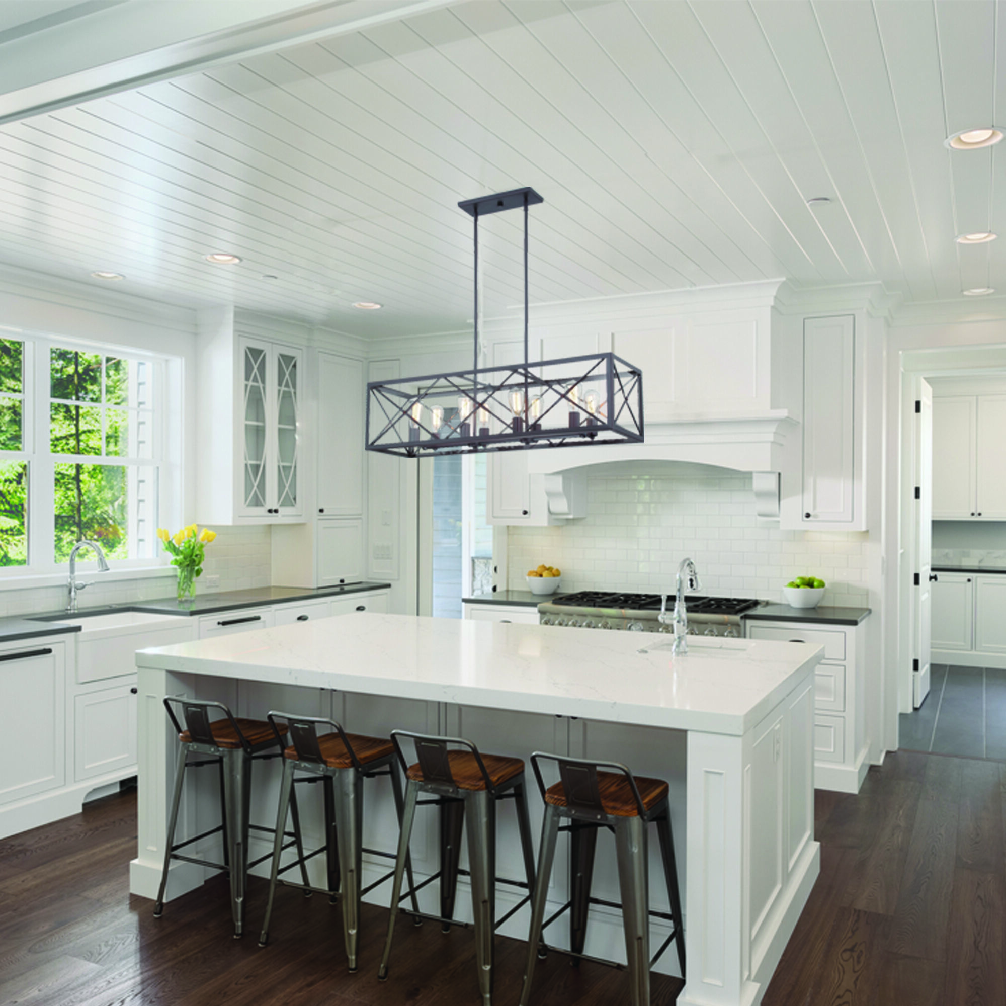 High Line 8 Light 39 inch Satin Bronze Linear Chandelier Ceiling Light