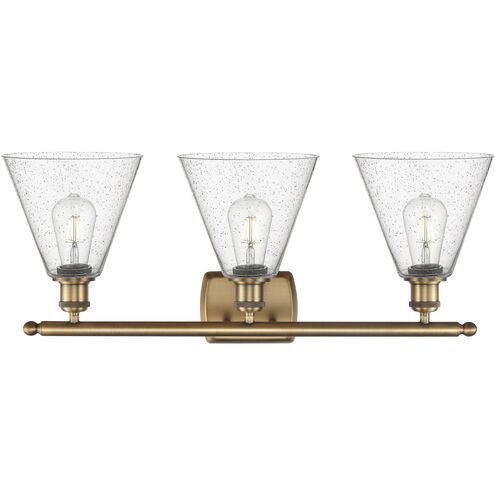Ballston Ballston Cone 3 Light 28 inch Brushed Brass Bath Vanity Light Wall Light in Seedy Glass