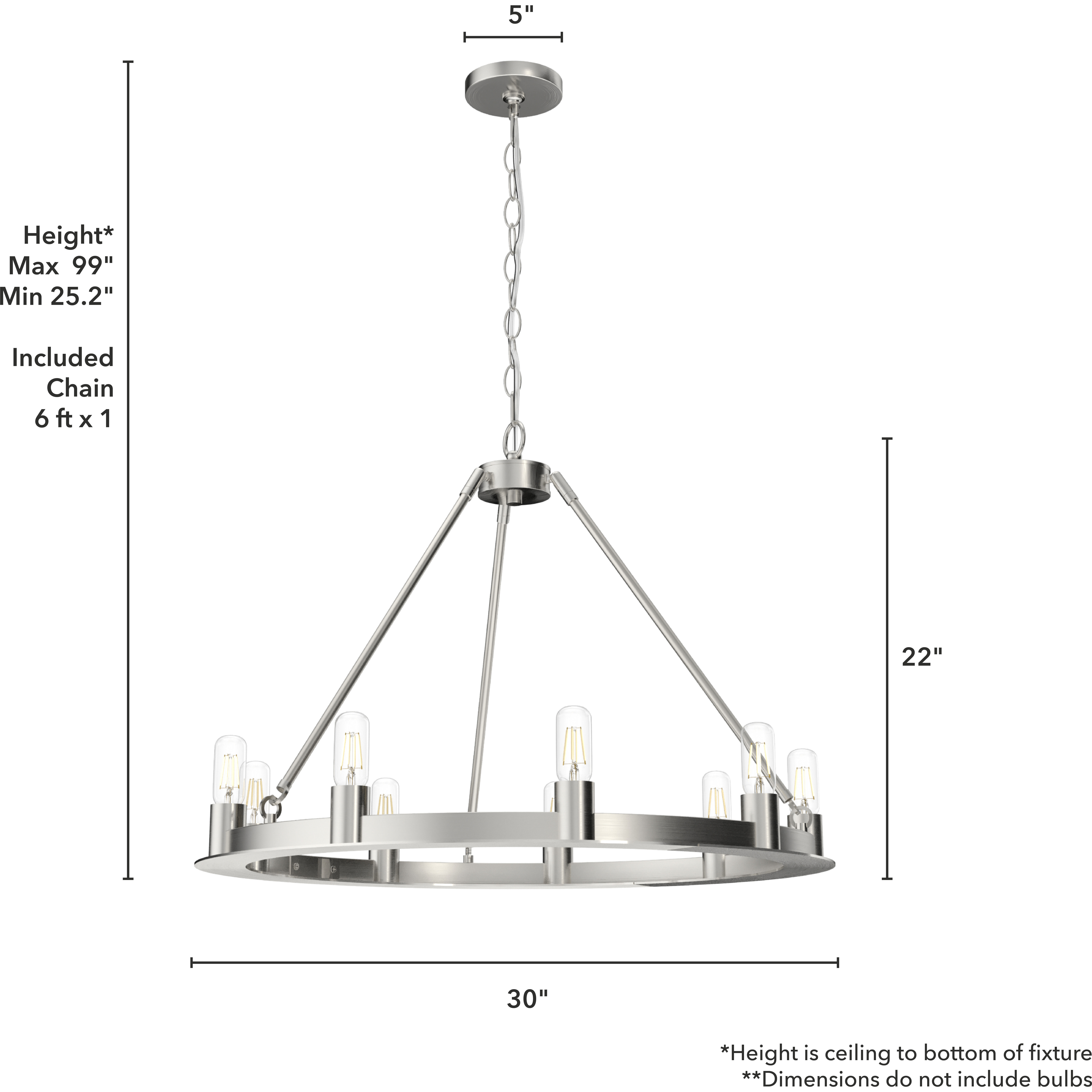 Saddlewood 9 Light 30 inch Brushed Nickel Chandelier Ceiling Light