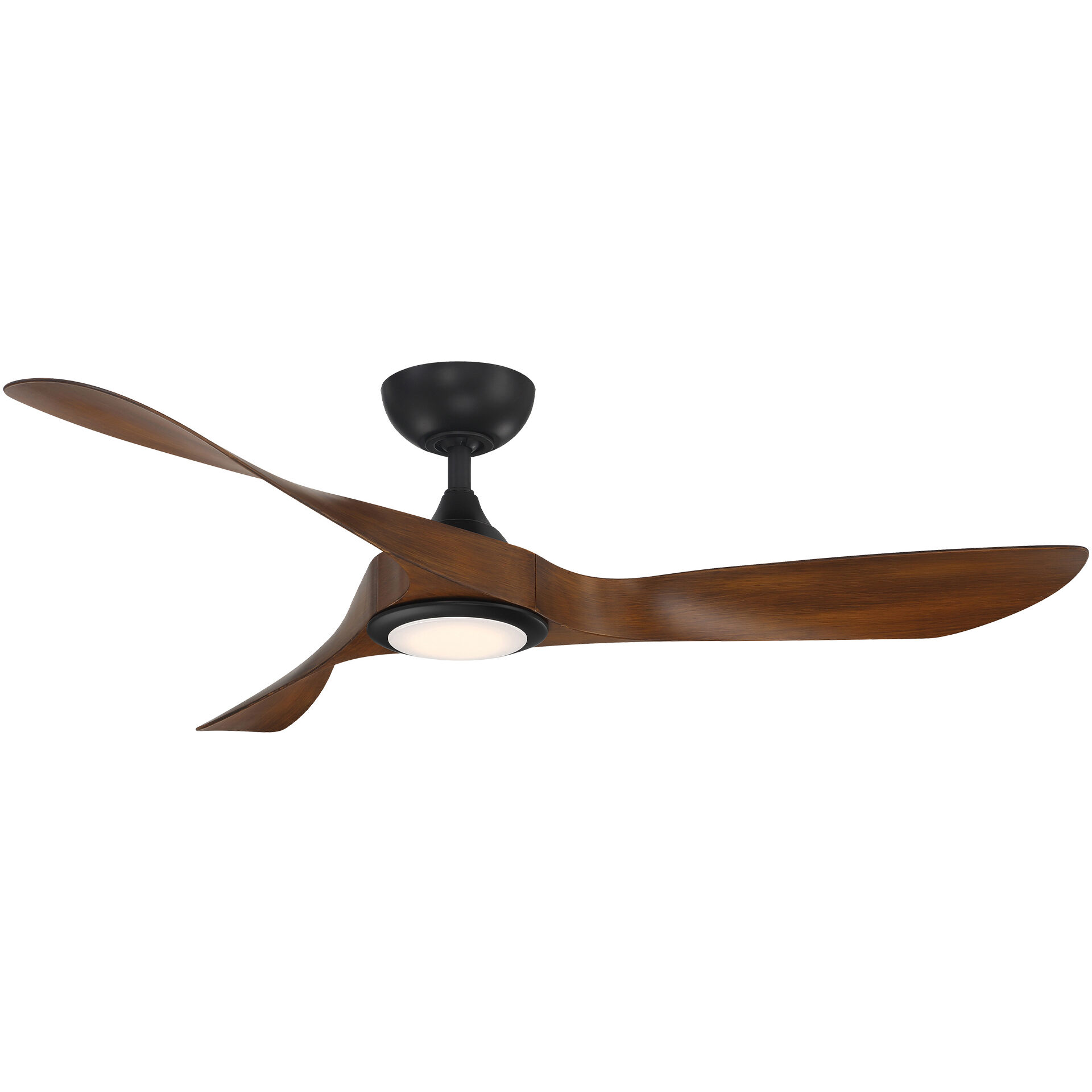 Swirl 54 inch Matte Black Distressed Koa with Distressed Koa Blades Downrod Ceiling Fans, Smart Fan